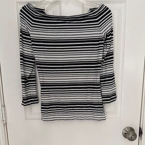 Theory Blue/White Variegated Striped Off-Shoulder Top M NEW WITHOUT TAGS